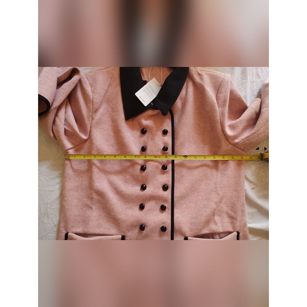 Double-Breasted Pink Coat with Black Trim Size Medium - Picture 7 of 7
